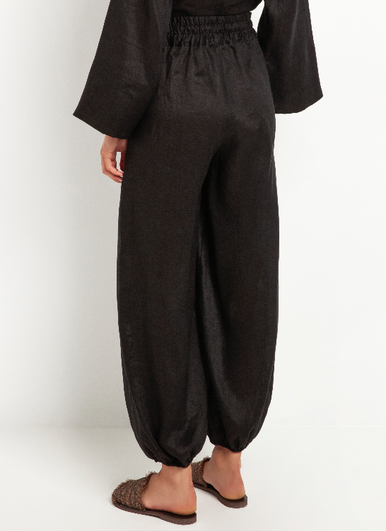 Black Cargo Linen Trousers