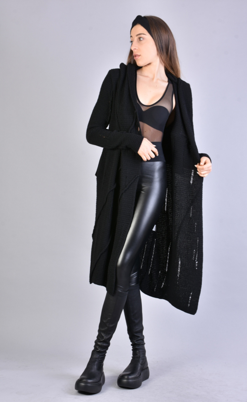 Long black 2025 wool cardigan