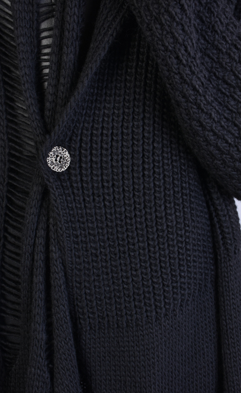 Long Asymmetric Woven Cardigan Black