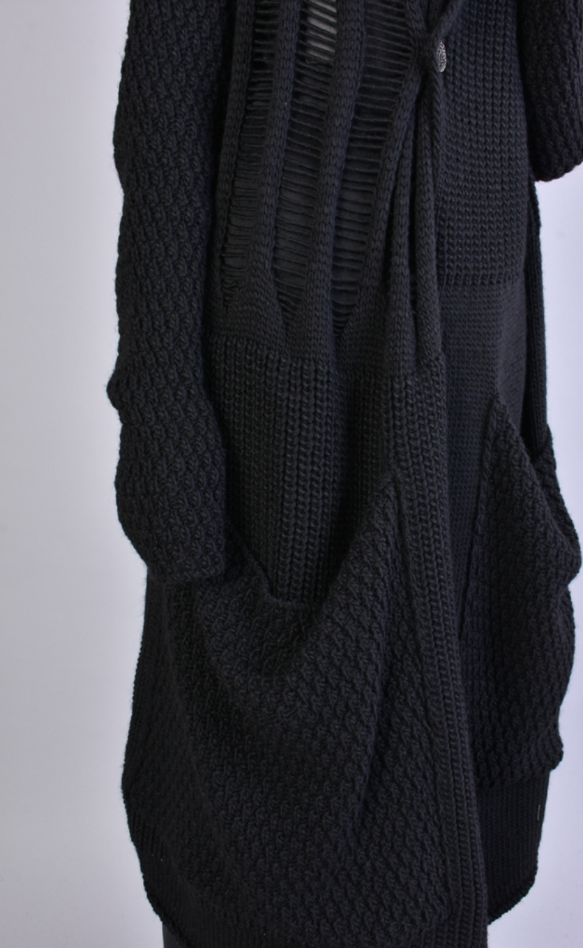 Long Asymmetric Woven Cardigan Black