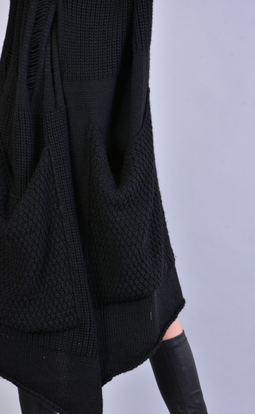 Long Asymmetric Woven Cardigan Black