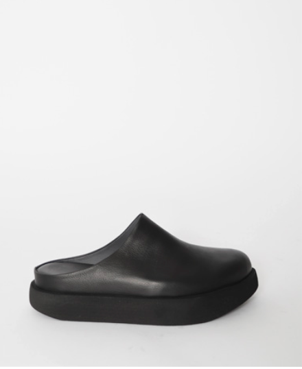 Black Leather Chunky Backlass Mules