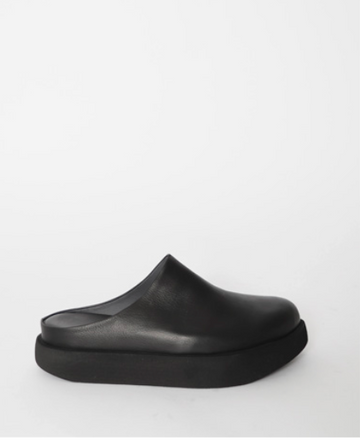 Black Leather Chunky Backlass Mules