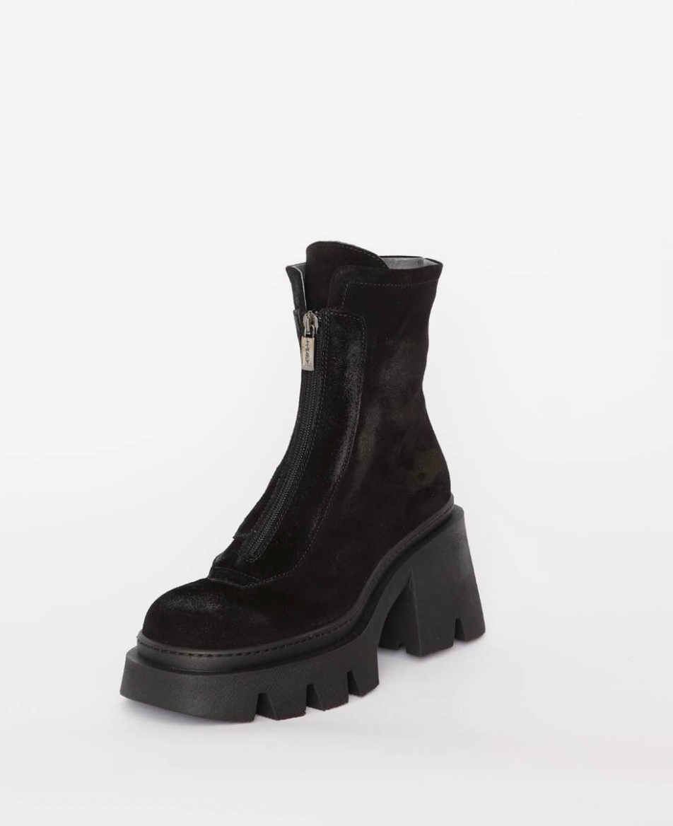 Black Suede Front Zip Boot