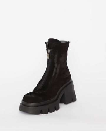 Black Suede Front Zip Boot