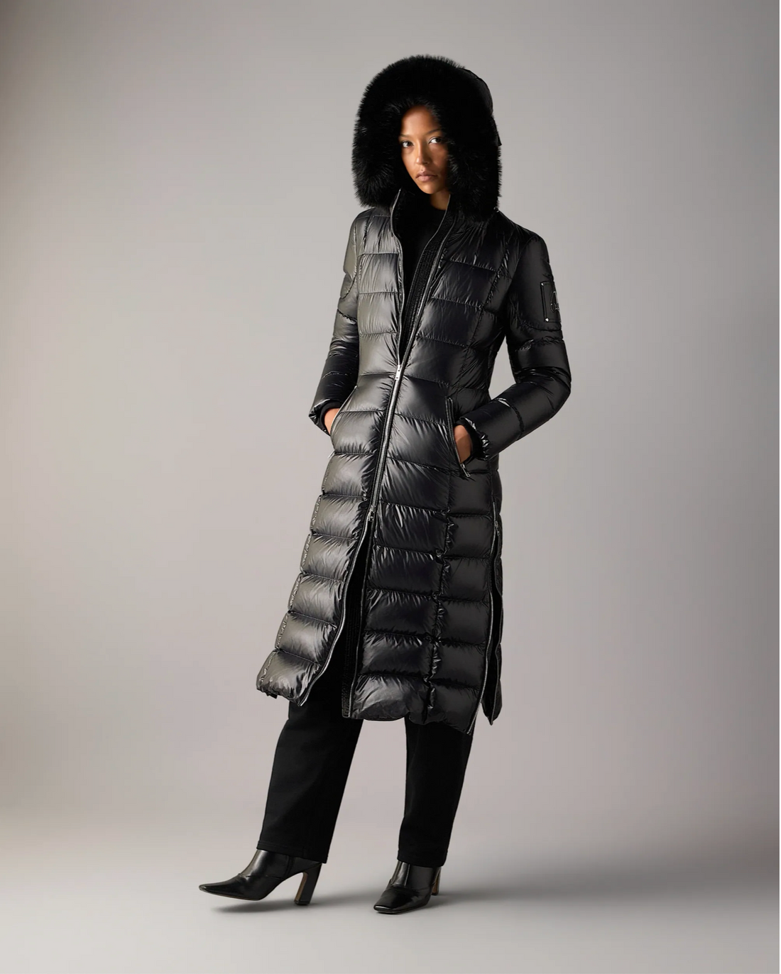 Celestia Long Black Parka with Fur Hood | Moose Knuckles