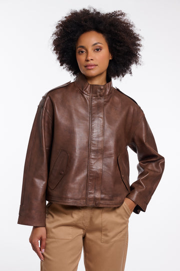 Seno Boxy Walnut Zip Leather Jacket