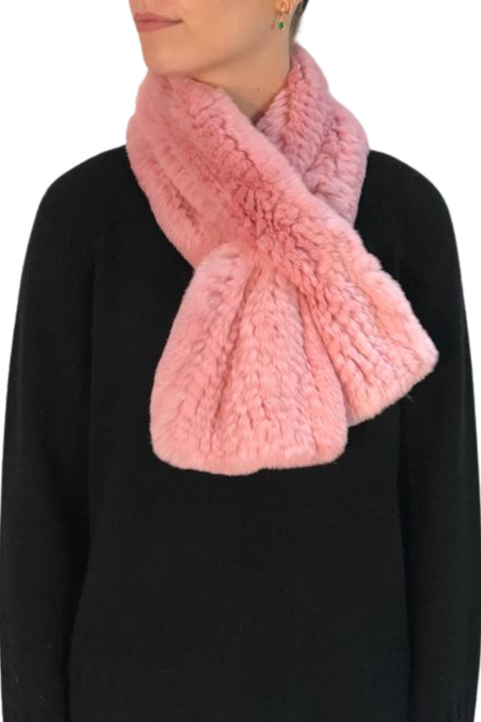 Baby Pink Knitted Rex Rabbit 'Loop' Fur Scarf