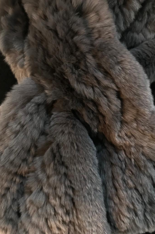 Dark Grey Knitted Rex Rabbit 'Loop' Fur Scarf