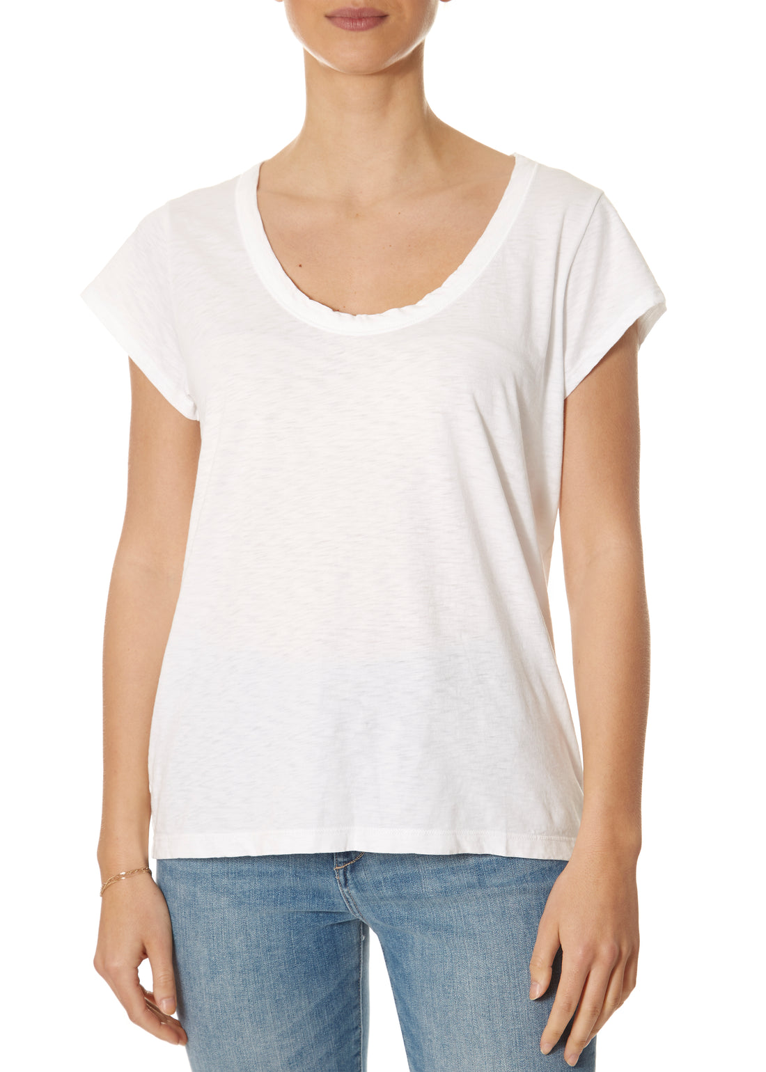 Katie Scoop Neck White Short Sleeve Tee