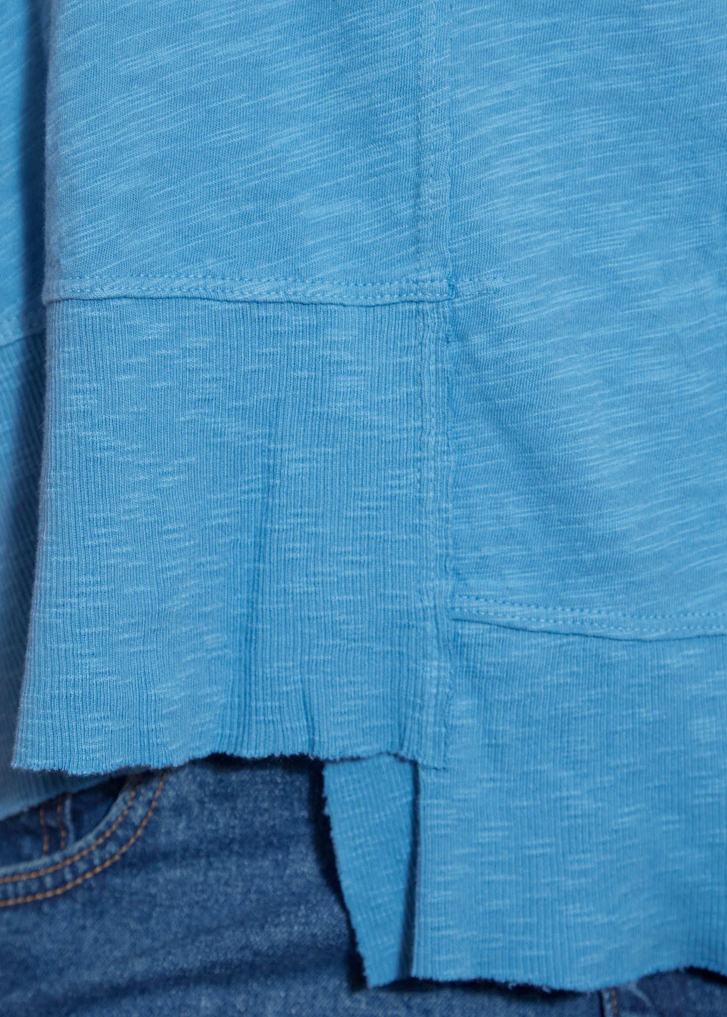 Long Sleeve Ribbon Shifted Blue Edged T Shirt