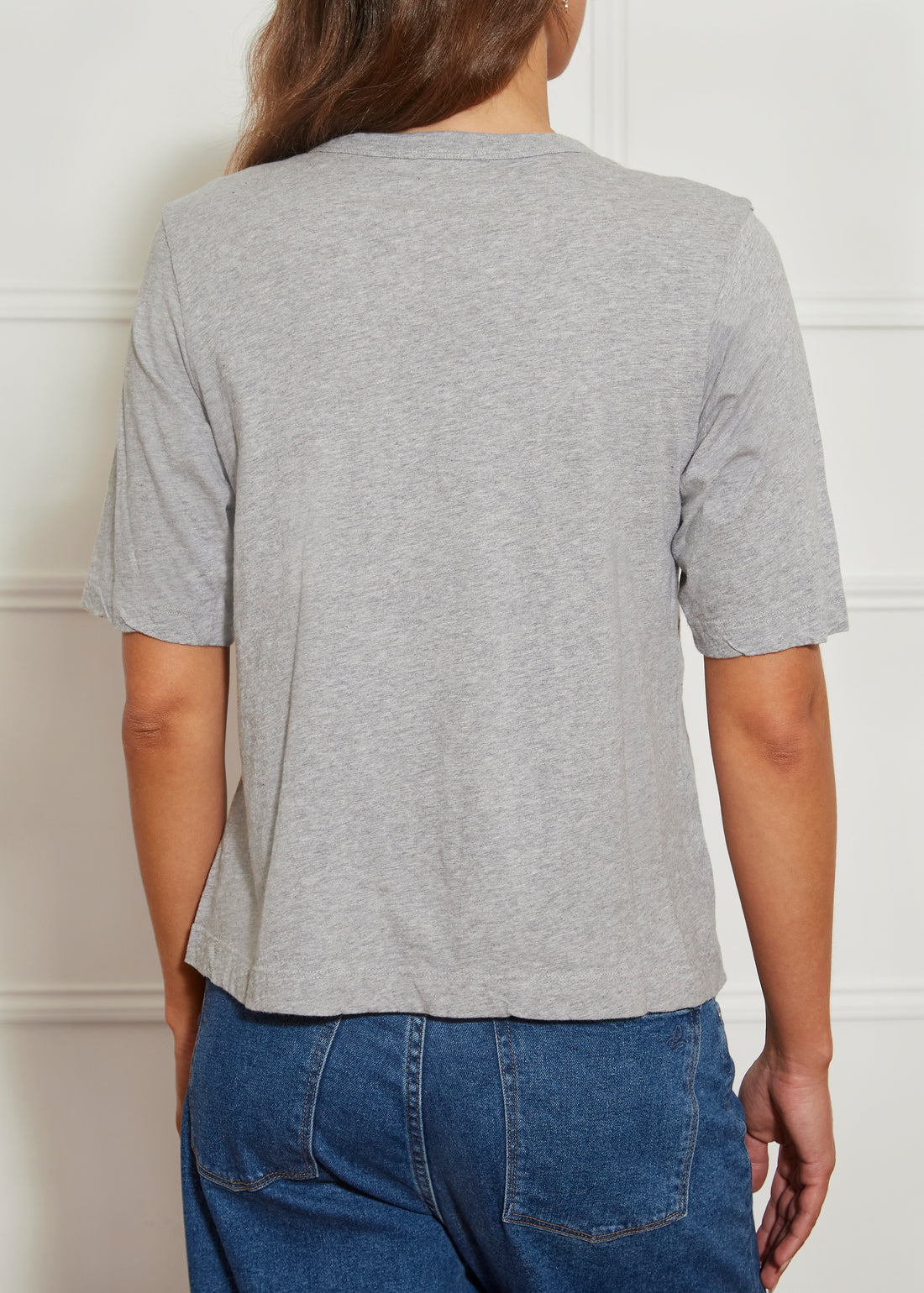 Shrunken Grey Round Neck Short Sleeve T Shirt