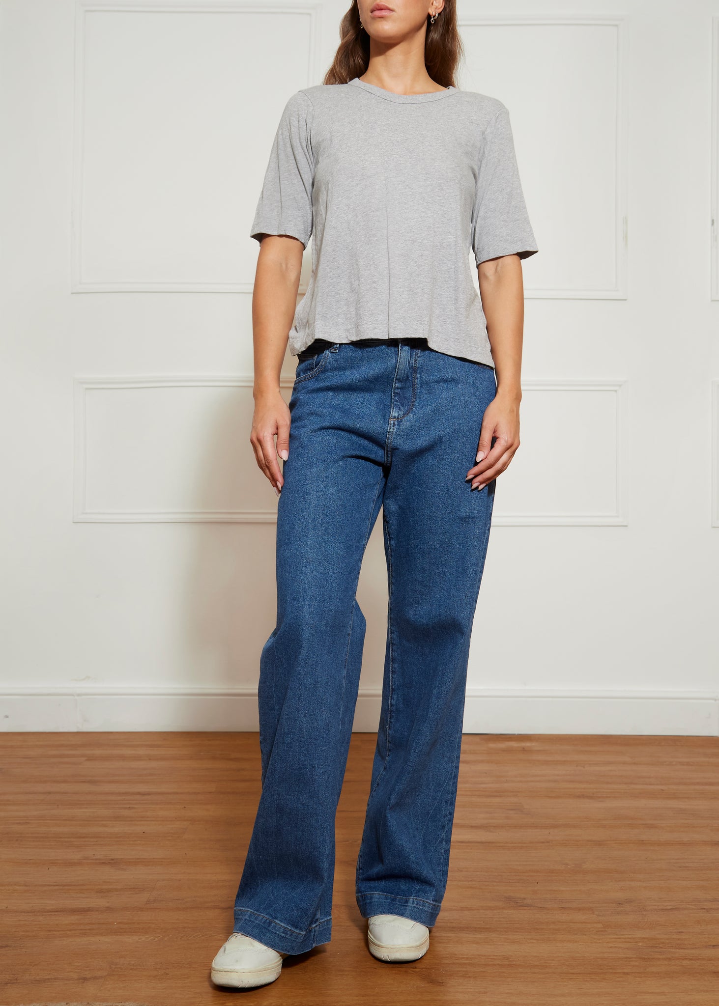 Shrunken Grey Round Neck Short Sleeve T Shirt