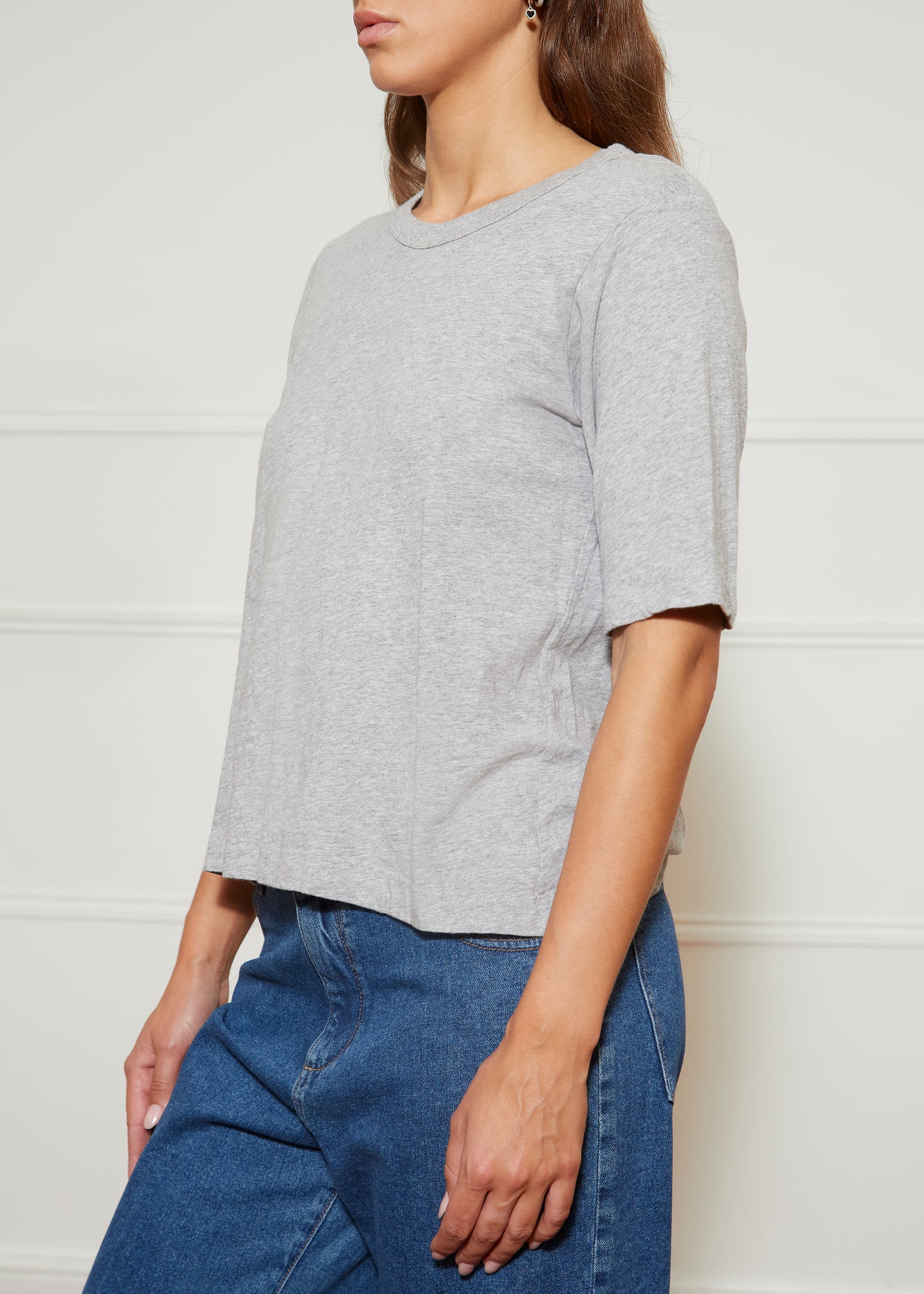 Shrunken Grey Round Neck Short Sleeve T Shirt