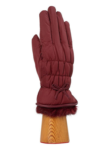 Waterproof Rabbit Fur Cuff Gloves Burgundy