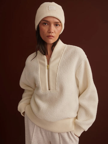 Mumford Ecru Cream Half-Zip Fleece
