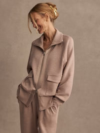 Roxbury Taupe Marl Zip Through Sweater
