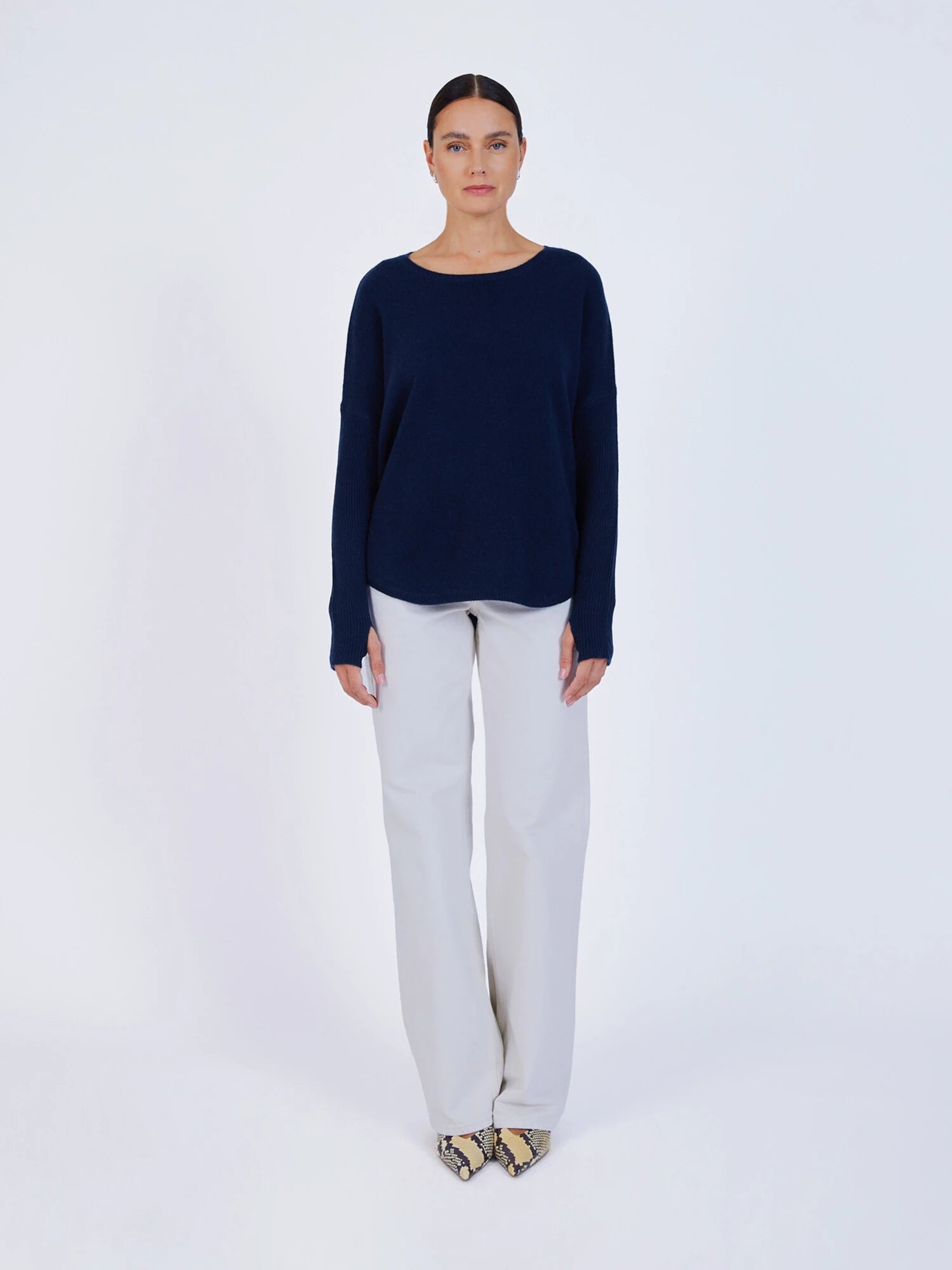 Arya Navy Cashmere Round Neck Poncho Jumper