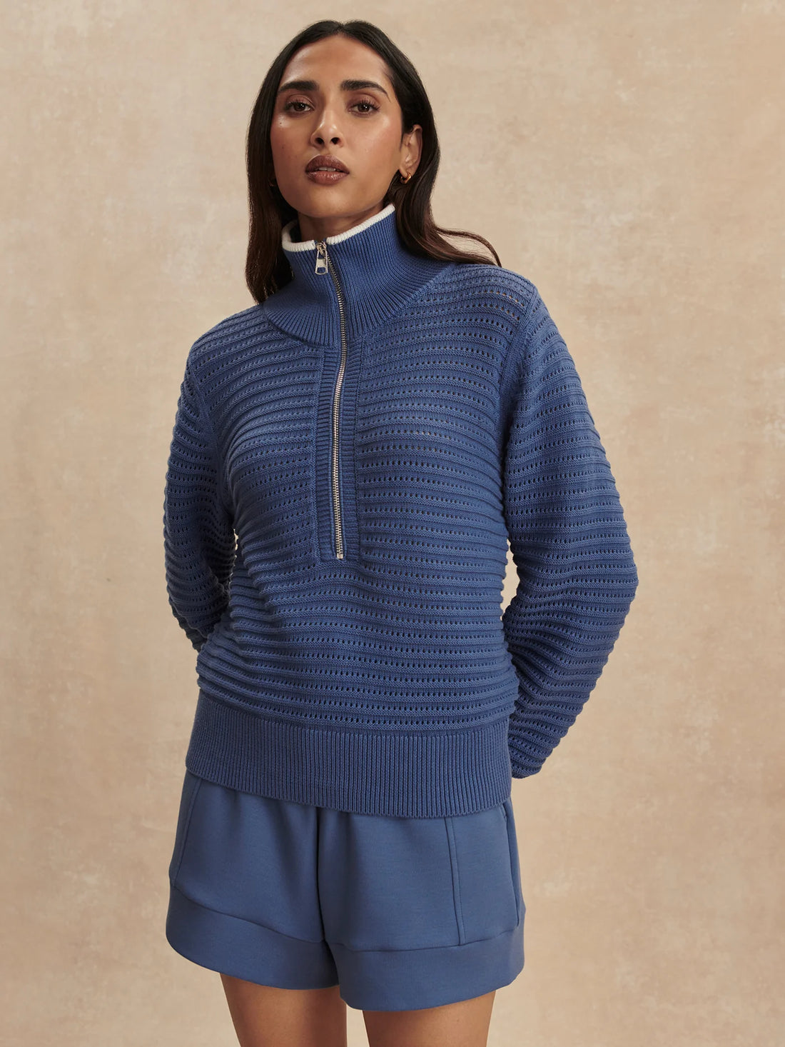 Morwenna Half-Zip Bijou Blue Knit