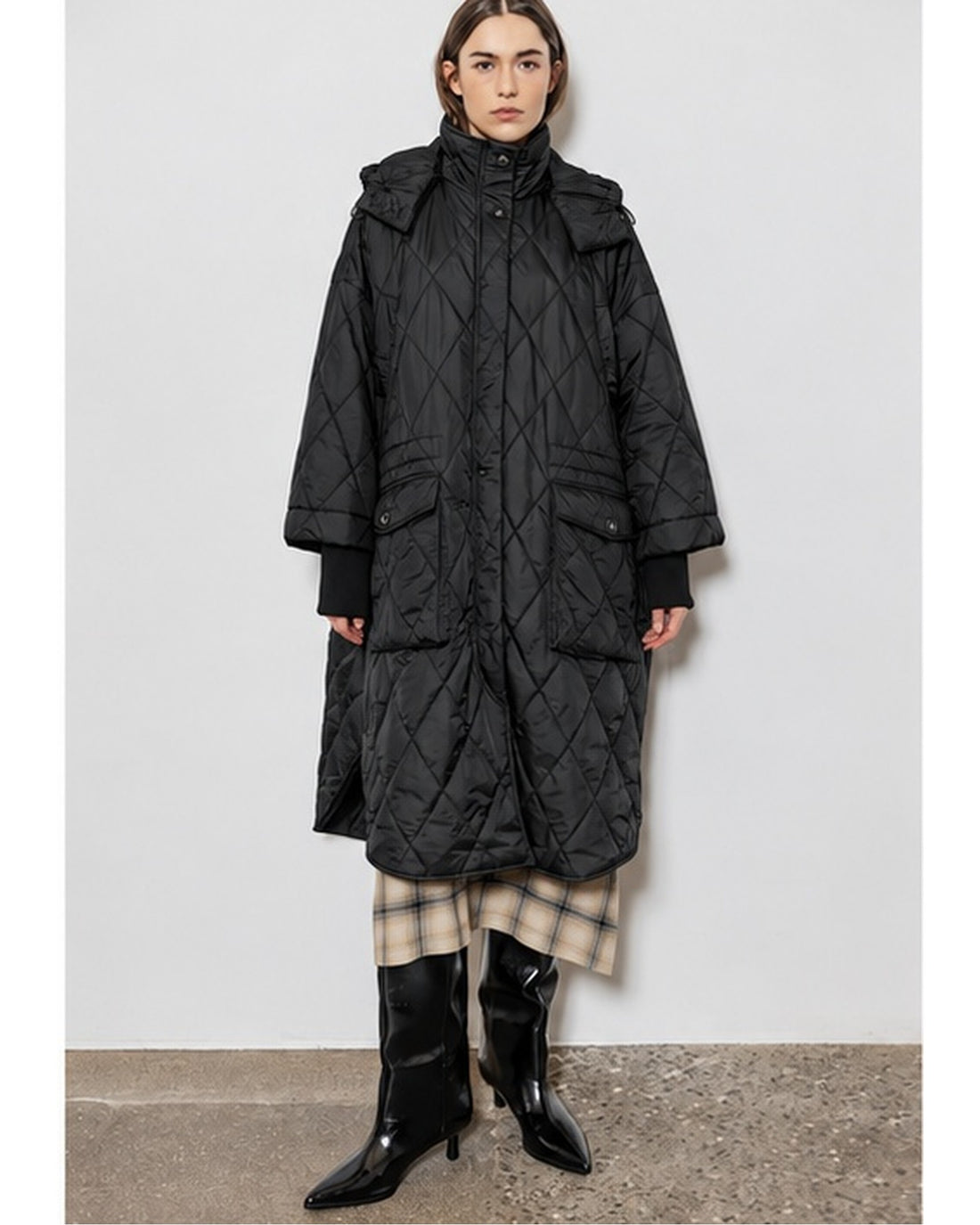 Neva Black Long Drawstring Coat