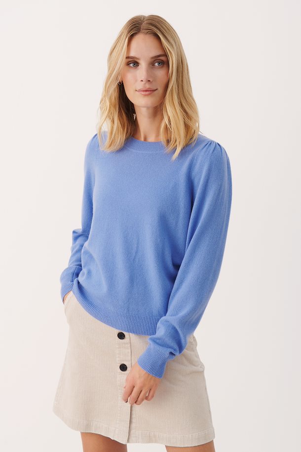 Evina Puff Shoulder Cashmere Sweater Blue
