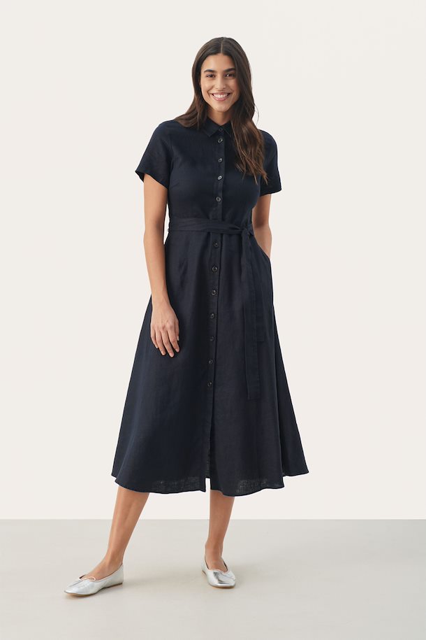 Eflin 100% Linen Navy Midi Dress by Part Two at Jessimara.com