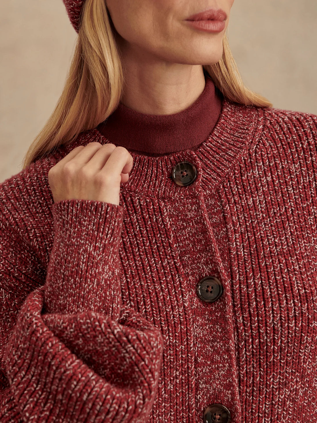 Patricia Red Flecked Rib Cardigan