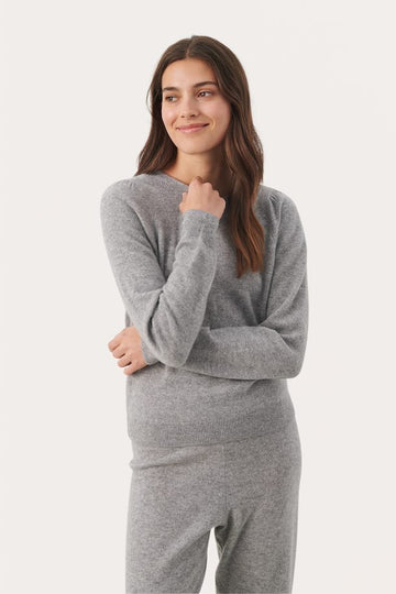 Evina Puff Shoulder Cashmere Sweater Grey