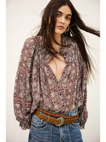 Denna Burgundy Print Shirt