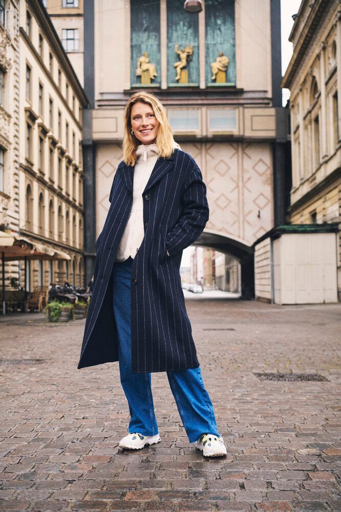 Lorelais Navy Pinstripe Coat