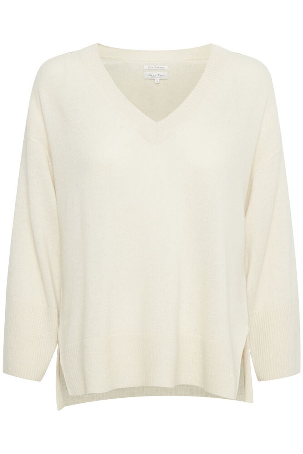 Hellin White Cap Cream V Neck Cahsmere Sweater