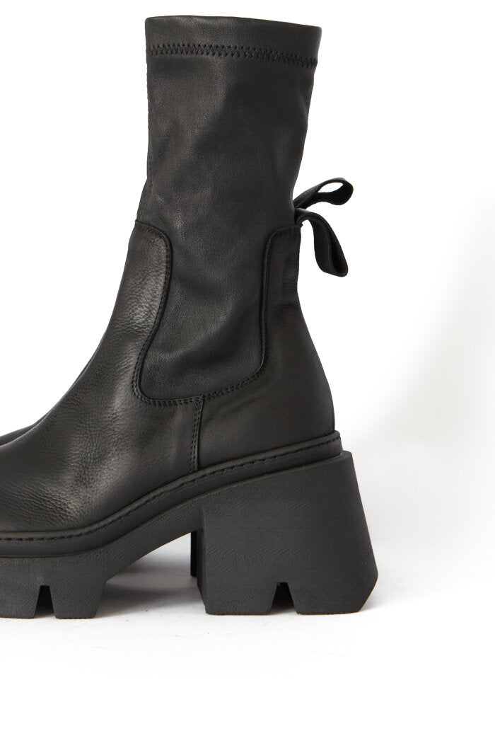 Black Stretch Leather Boot