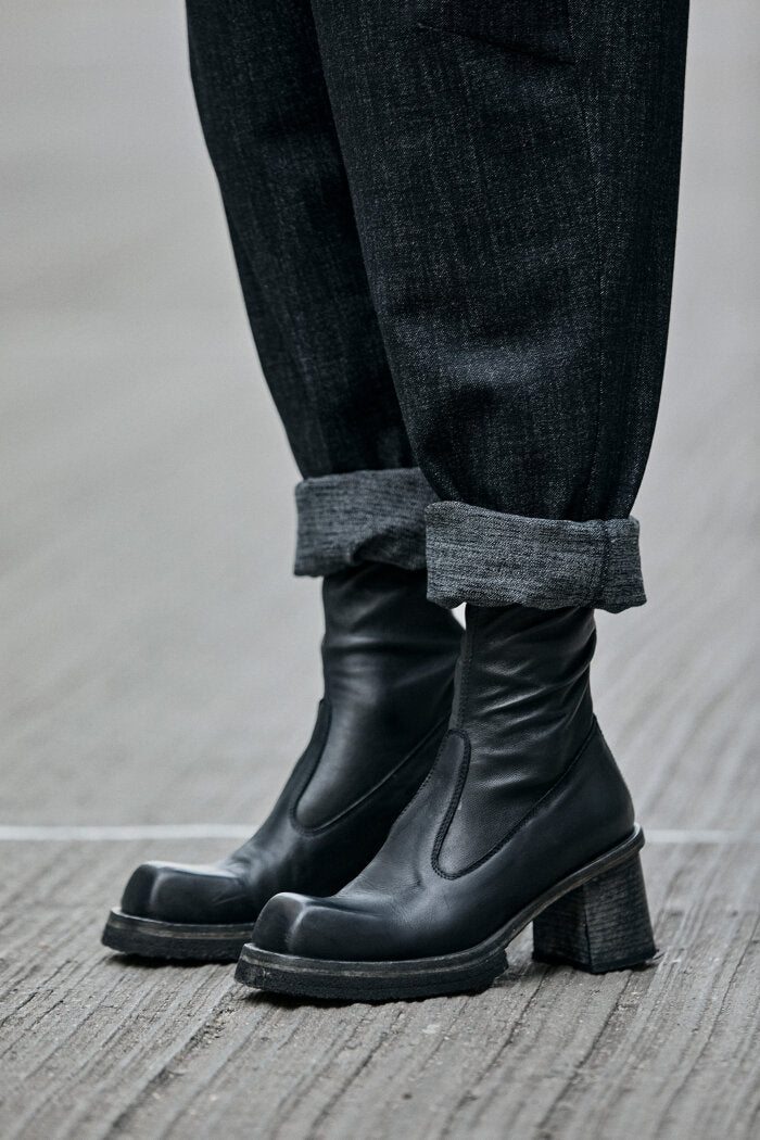 Stretch Leather Heeled Boot