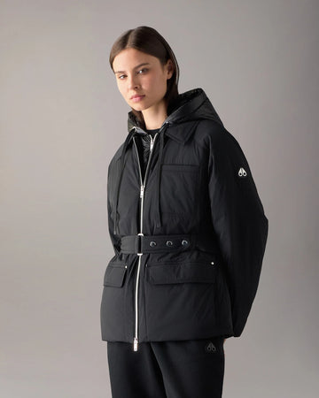 Tegan Black Belted 3Q Down Parka