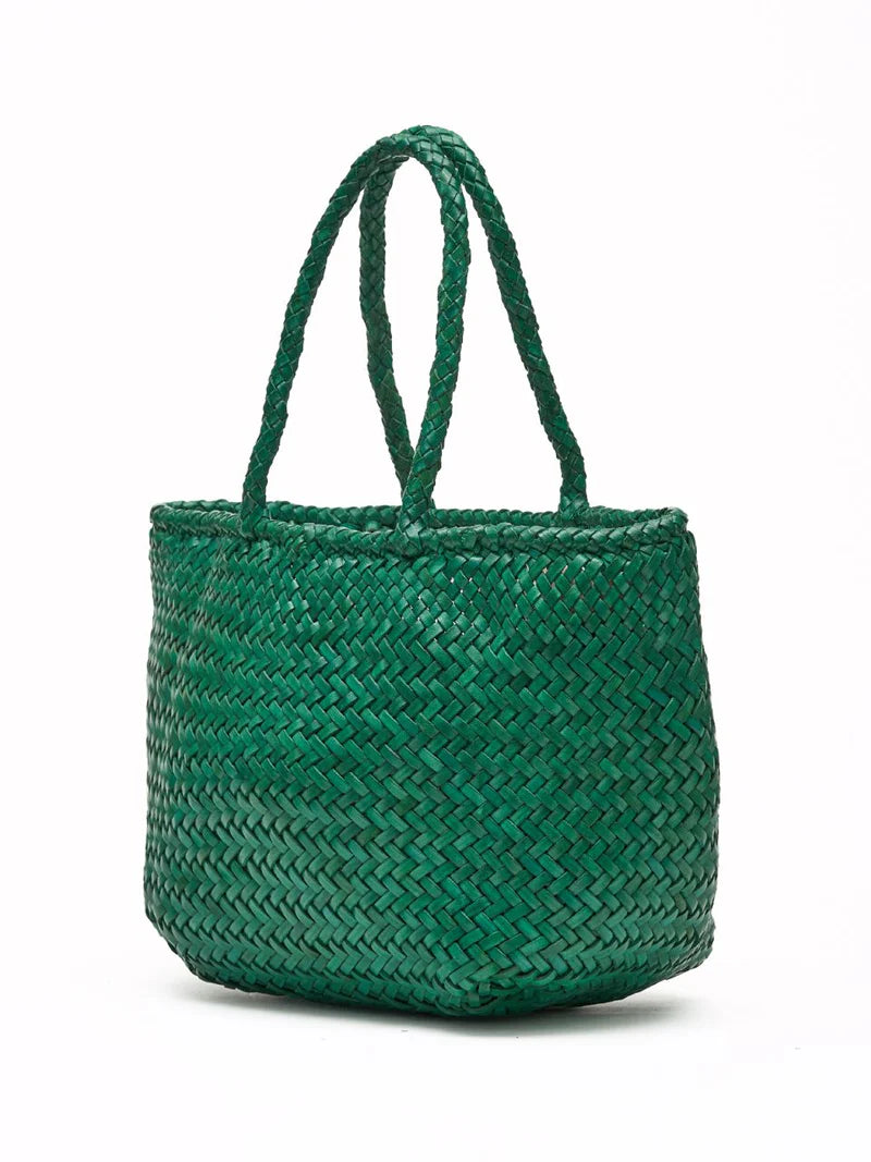 Green Woven Leather Classic Tote Bag