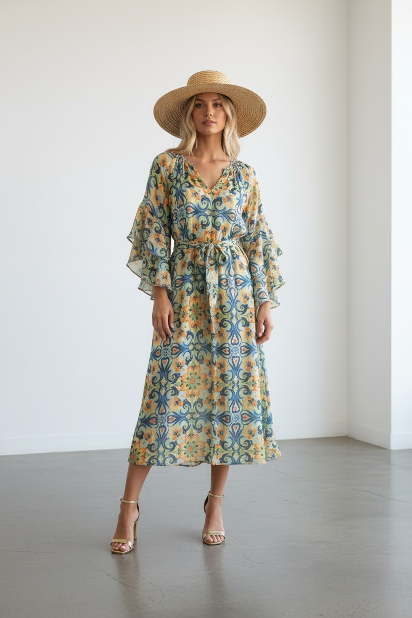 Pucci Orange Floral Tile Dress