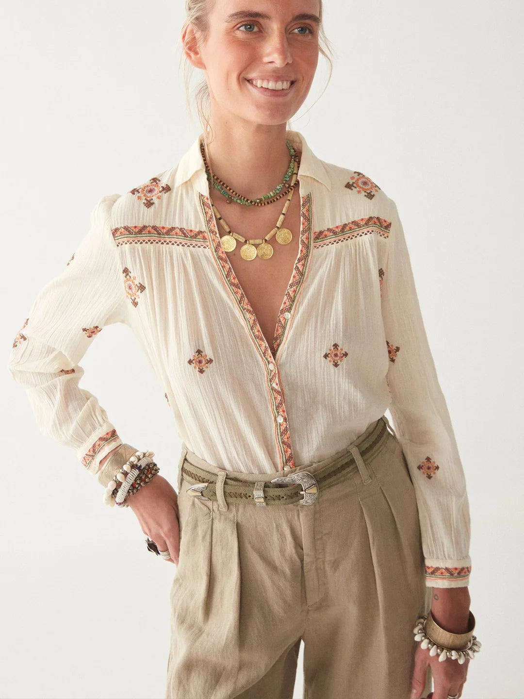 Rombo Blouse Compass Ivory