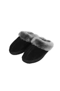 Grey on Black Sheepskin Wedge Slippers - Jessimara