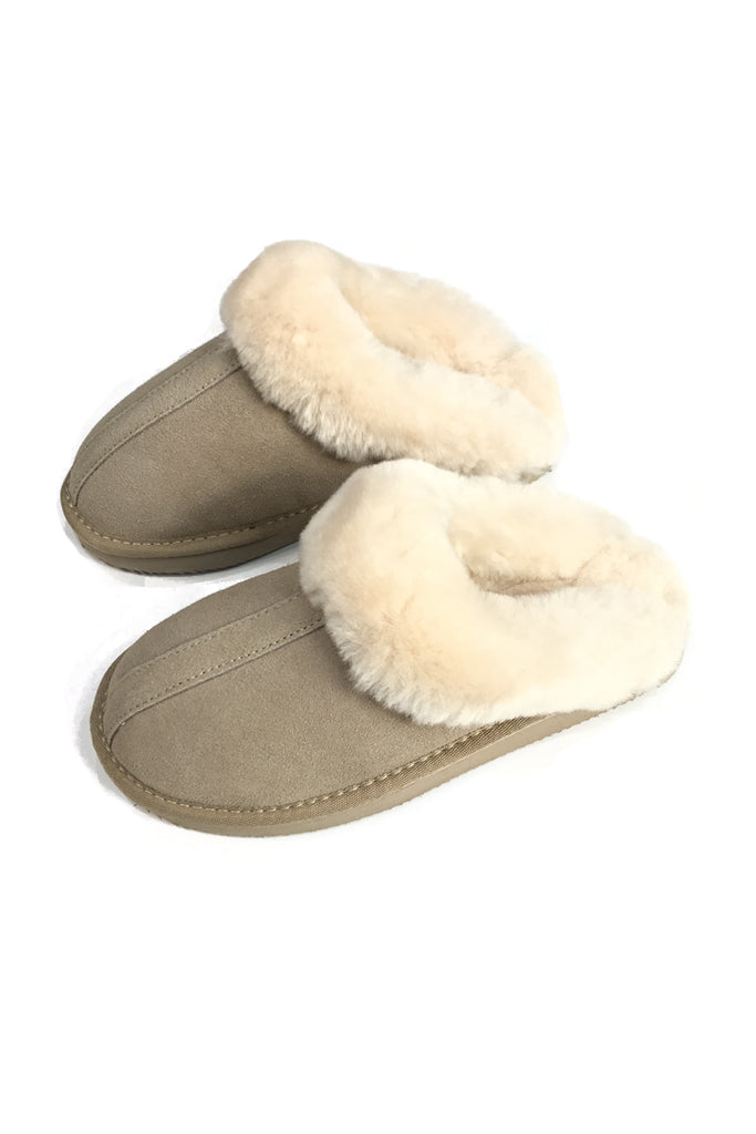 Beige Cream Luxury Sheepskin Wedge Slippers - Jessimara