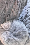 Denim Blue Bobble Knitted Rabbit Luxury Fur Scarf - Jessimara