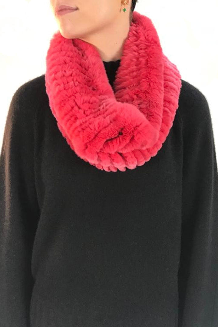 Coral Pink Knitted Real Rex Rabbit Fur Single Snood - Jessimara