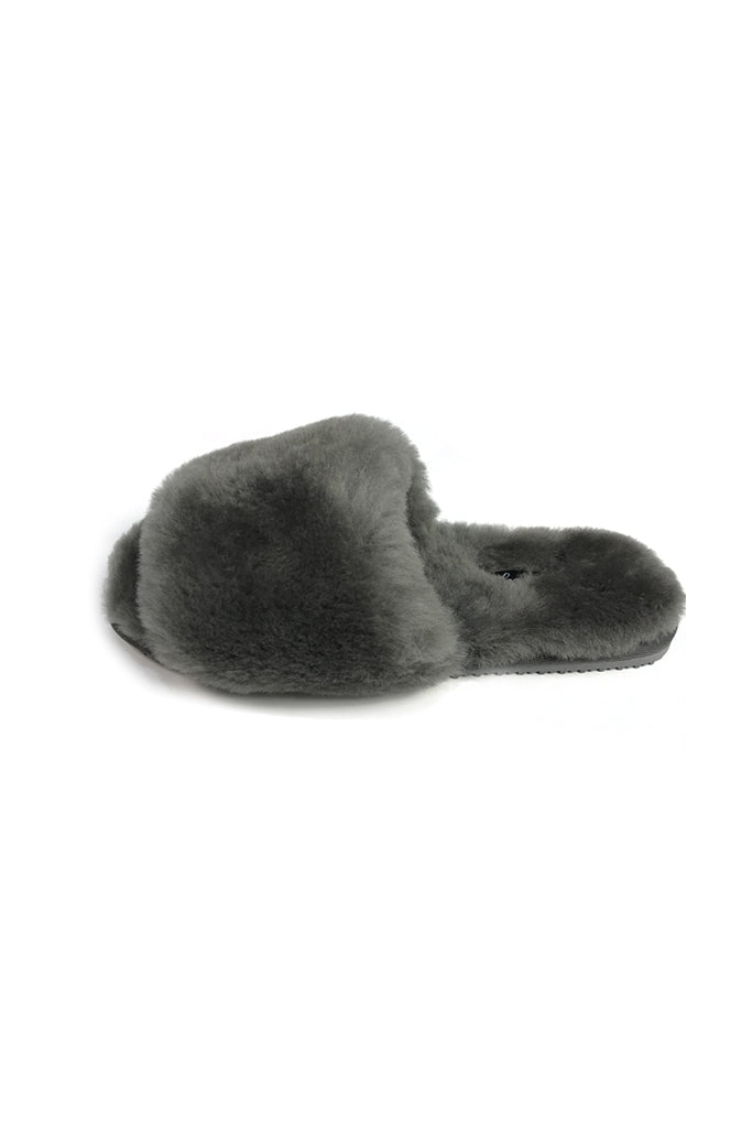 Dark Grey Sheepskin Deep Slippers Sliders - Jessimara