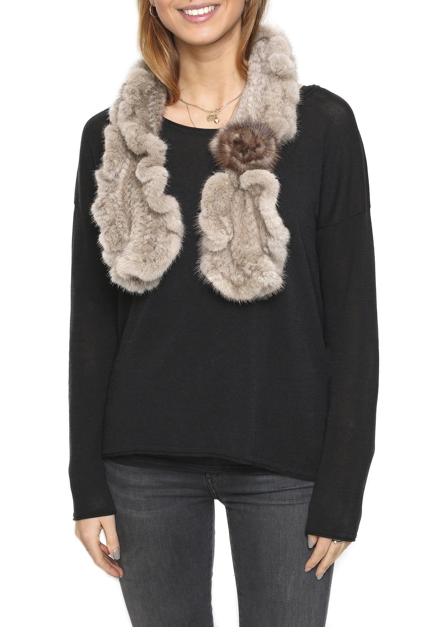Knitted Mink Rose Luxury Fur Scarf - Jessimara