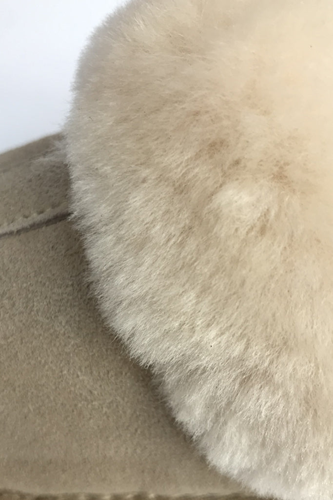 Beige Cream Luxury Sheepskin Wedge Slippers - Jessimara