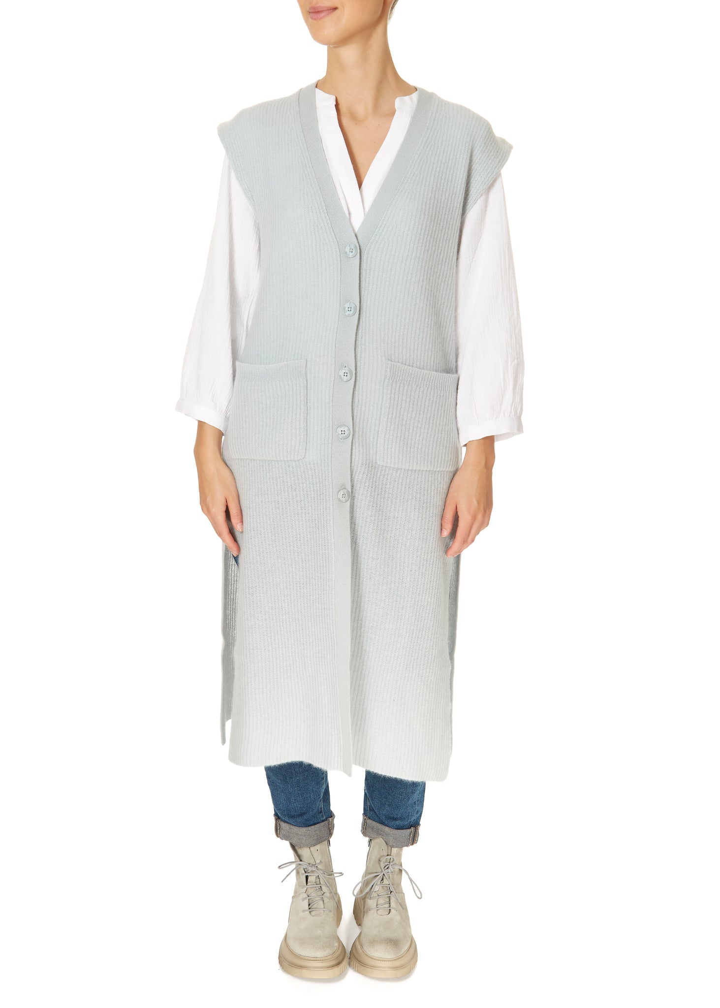 360 Cashmere Jasmin Long Gilet *Available In Blue and Black
