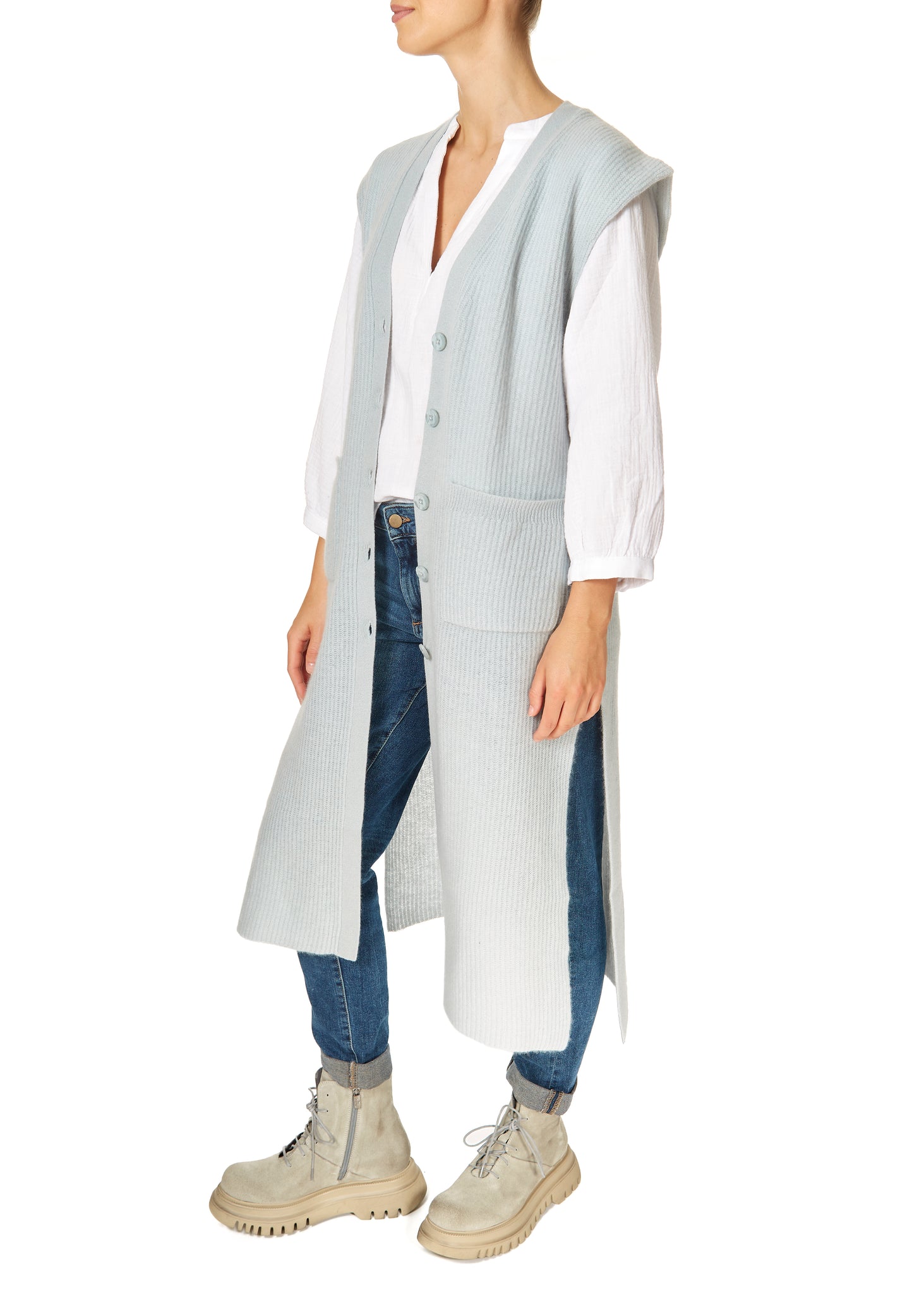 360 Cashmere Jasmin Long Gilet *Available In Blue and Black