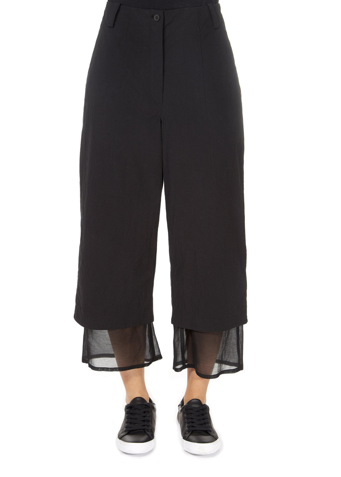 'Even' Cropped Black Chiffon Hem Wide Leg Trousers - Jessimara