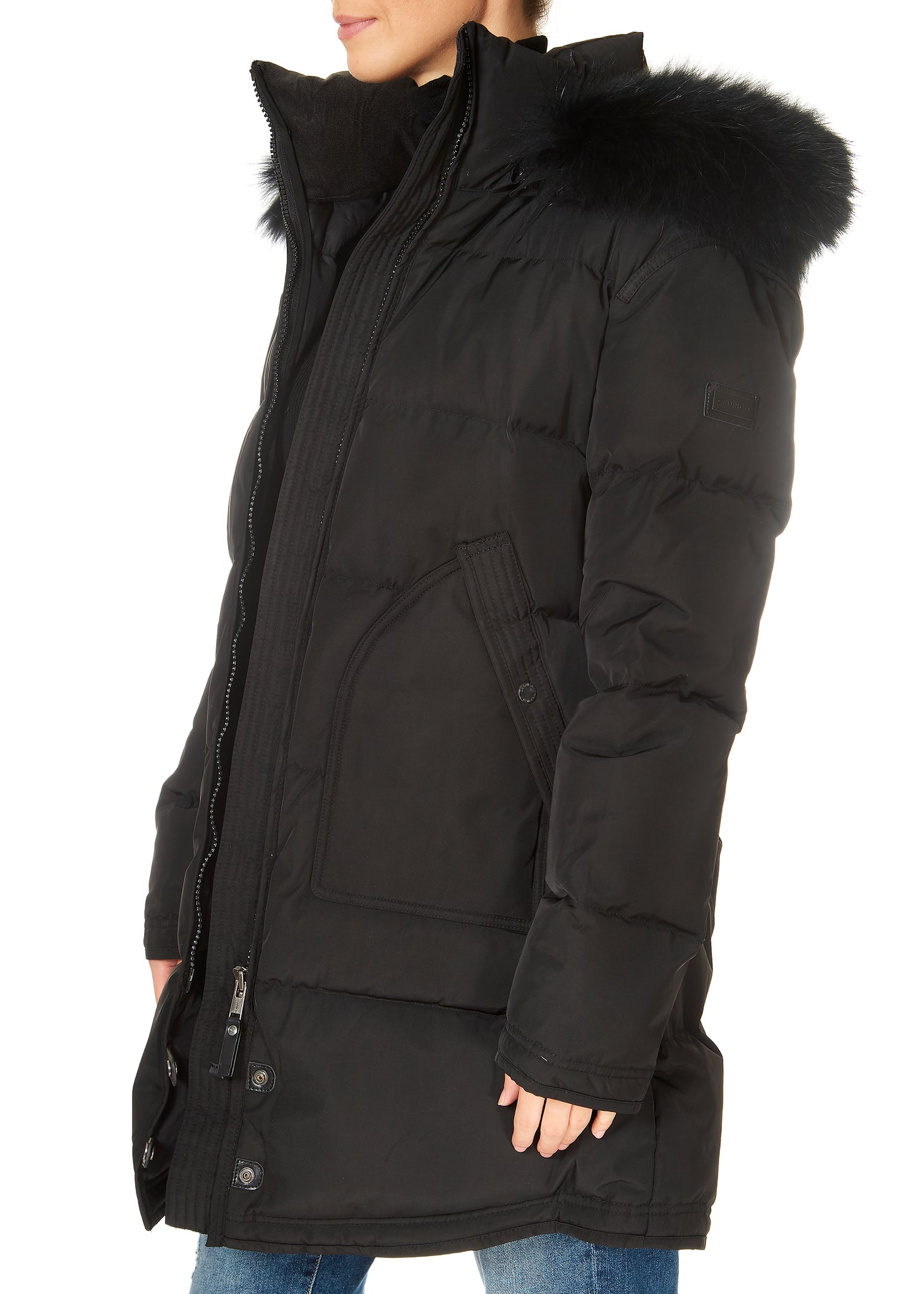 Cedrico Monet VII Puffer & Fur Coat In Black Fade