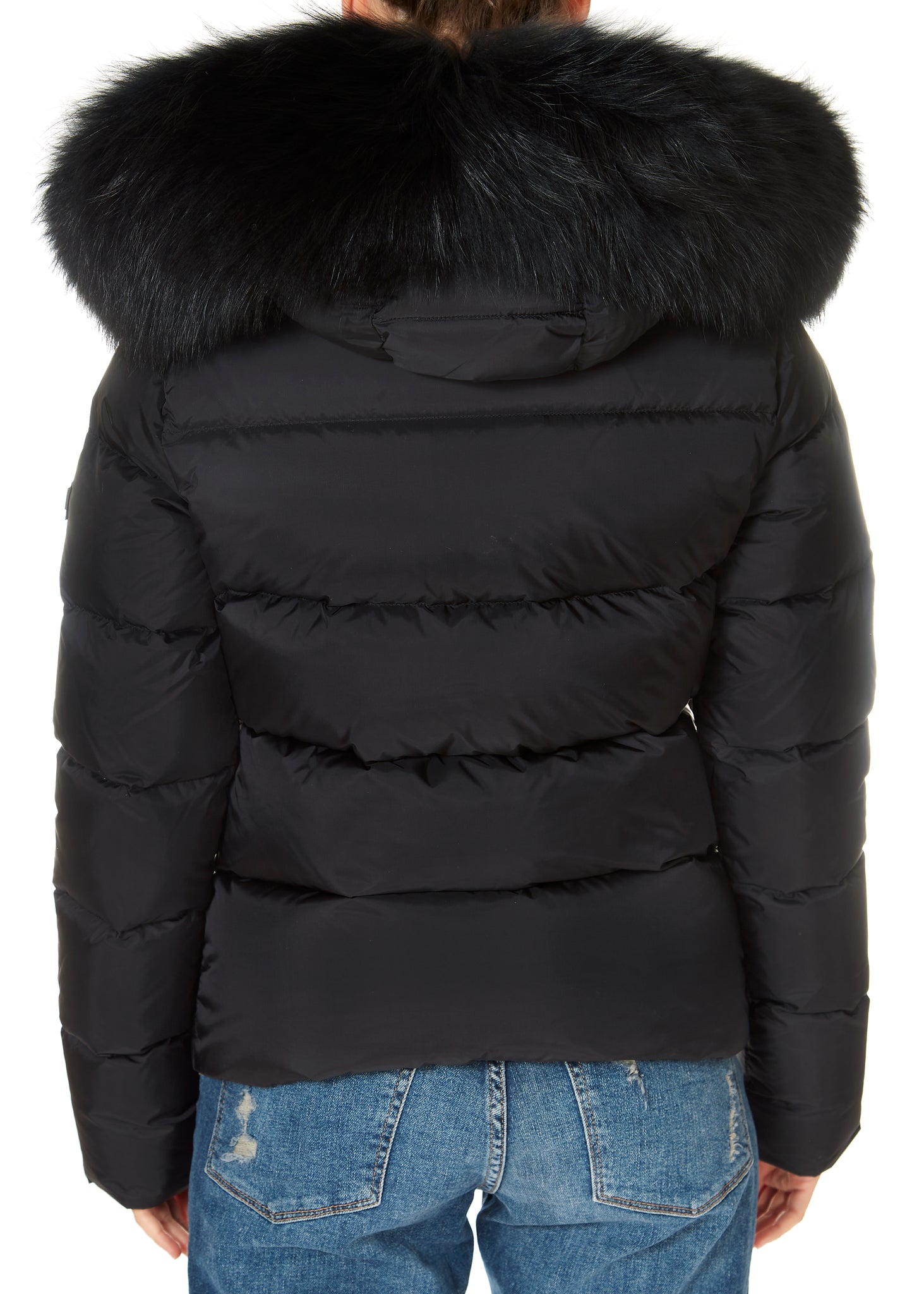 Cedrico Stella Short Puffer & Fur Coat In Black Fade