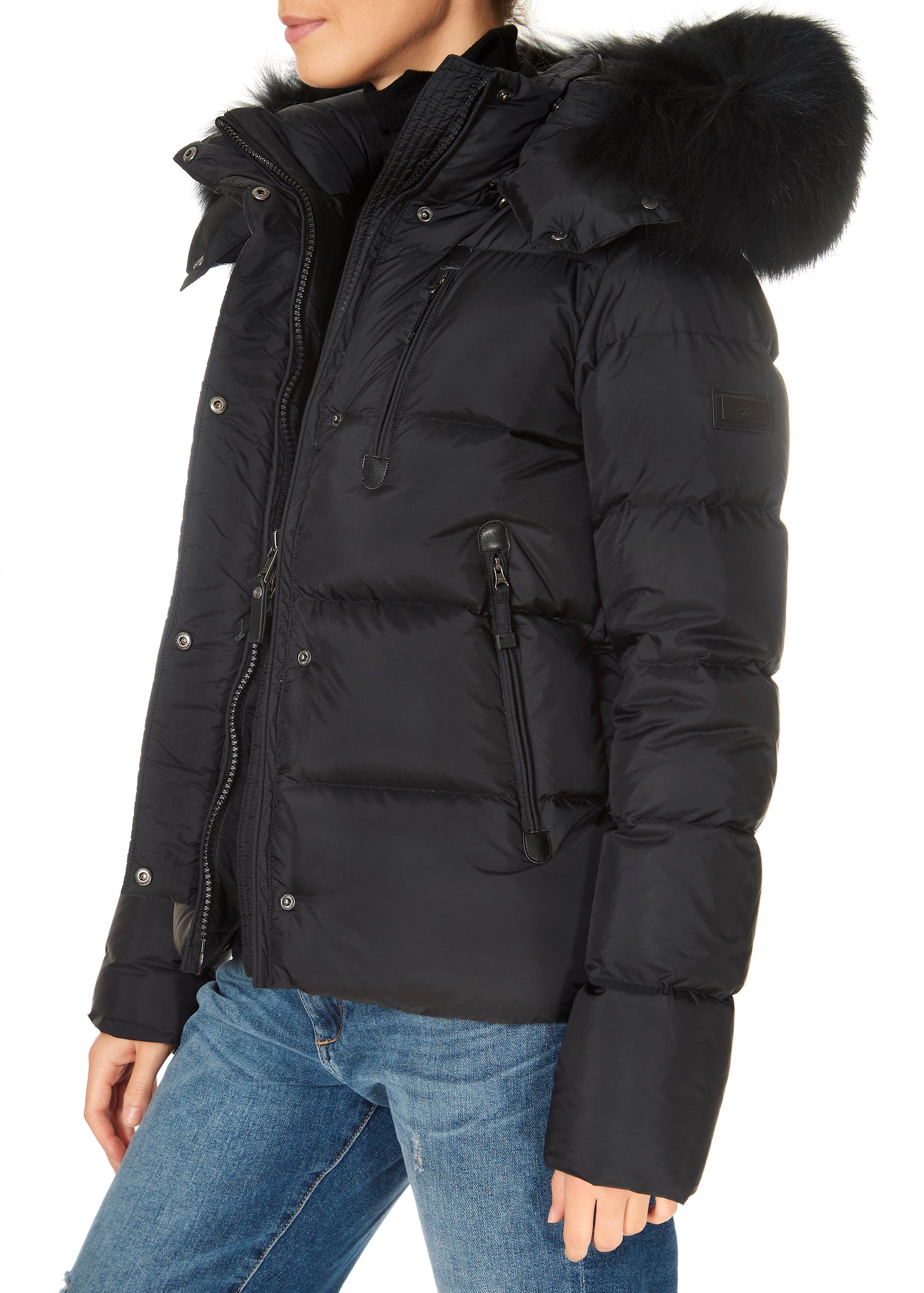 Cedrico Stella Short Puffer & Fur Coat In Black Fade